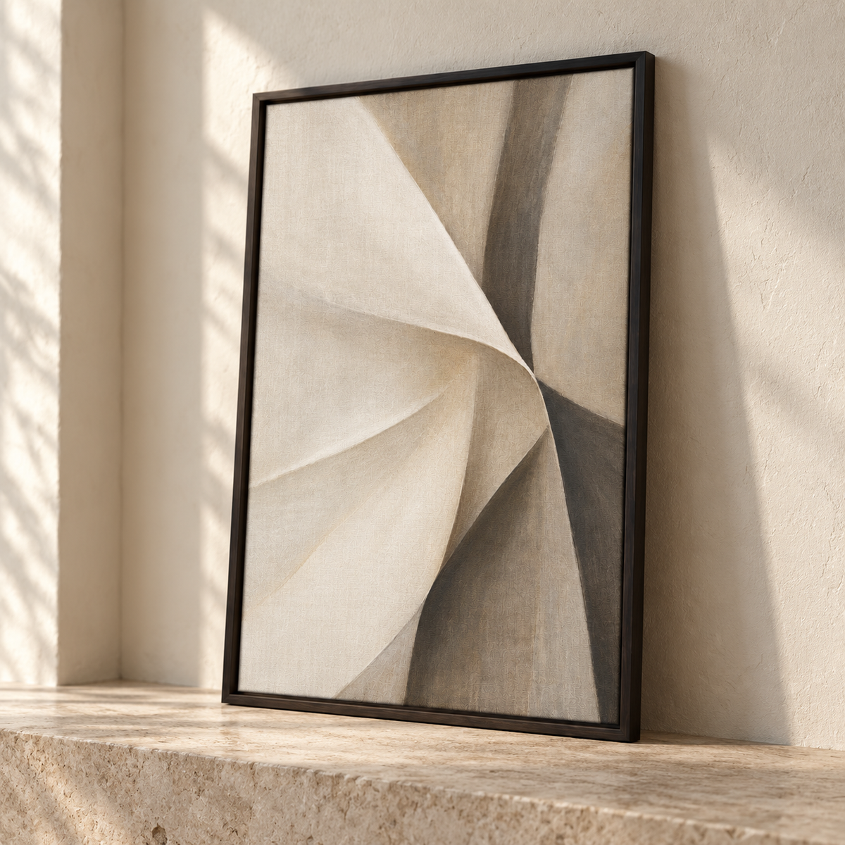 Blomarea Contemporary Neutral Abstract Framed Wall Art – Beige, Taupe & Charcoal Design