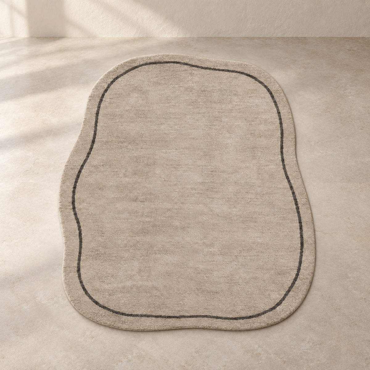 Blomarea Organic Border Area Rug – Beige & Charcoal Freeform Floor Décor
