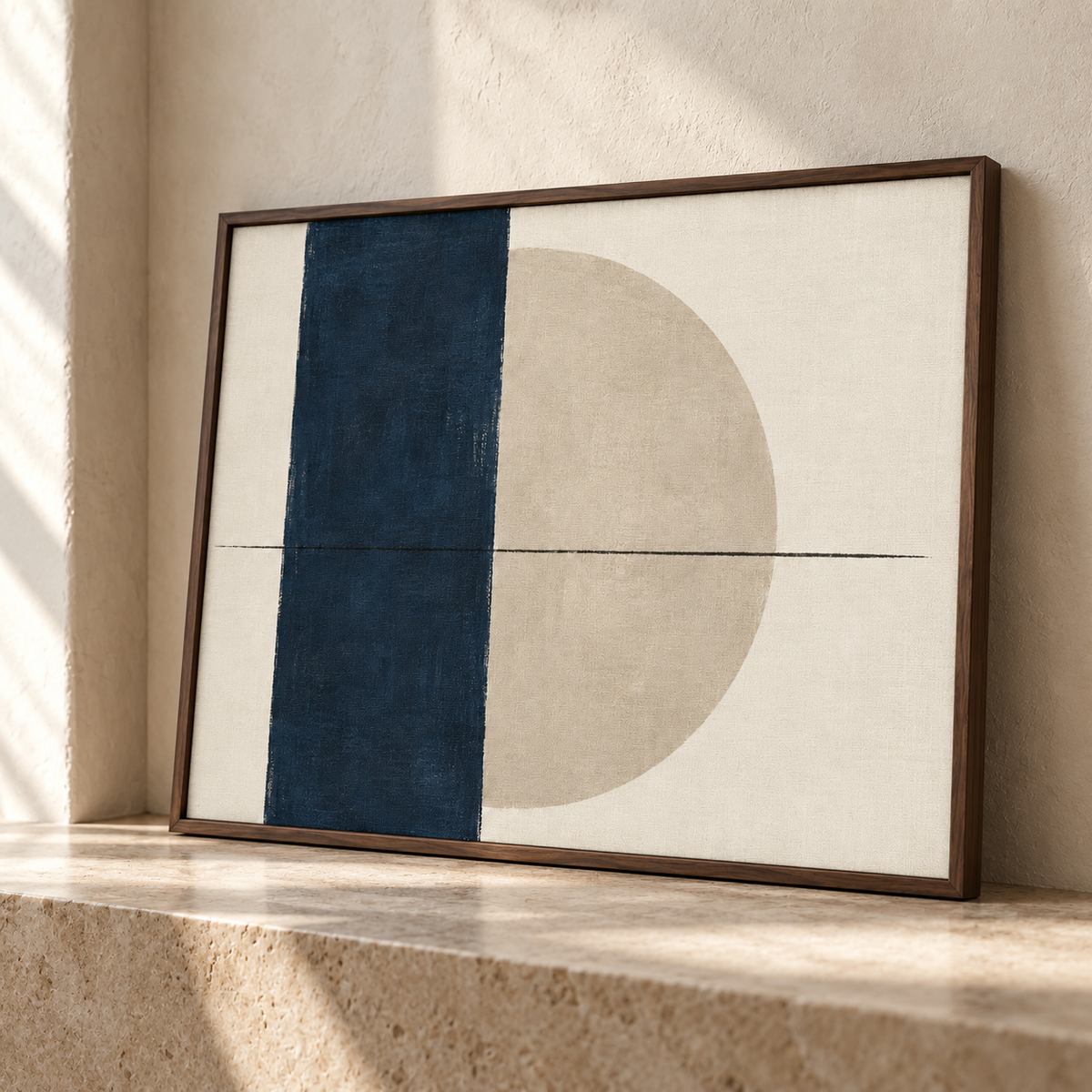 Blomarea Modern Abstract Framed Wall Art – Navy, Beige & Cream Geometric Décor