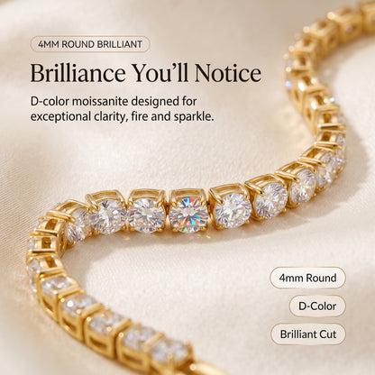 [new bracelet] Classic 4mm D-Color Moissanite Tennis Bracelet – 14K Gold Plated with Double Safety Clasp-Last Day Sale-90% OFF🔥
