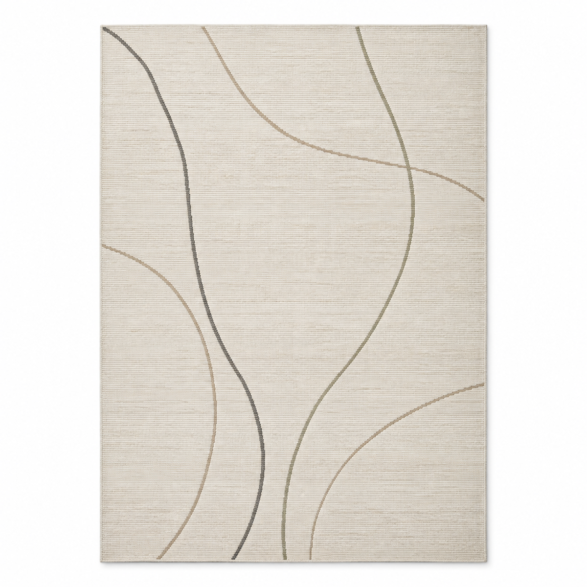 Blomarea Curved Line Area Rug – Cream, Taupe &amp; Charcoal Abstract Floor Décor