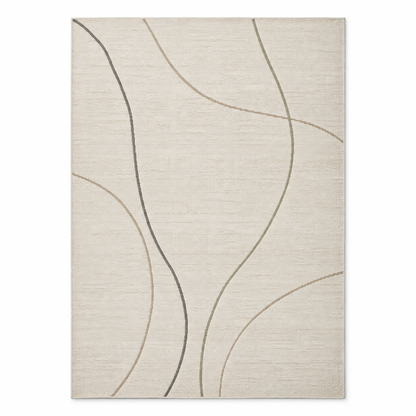 Blomarea Curved Line Area Rug – Cream, Taupe &amp; Charcoal Abstract Floor Décor
