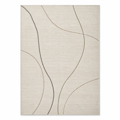 Blomarea Curved Line Area Rug – Cream, Taupe &amp; Charcoal Abstract Floor Décor