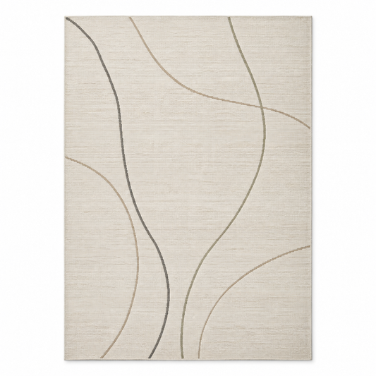 Blomarea Curved Line Area Rug – Cream, Taupe &amp; Charcoal Abstract Floor Décor