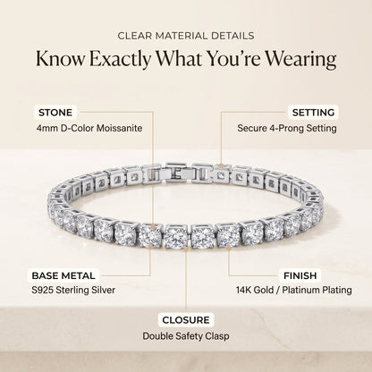 [Last day – 90% off!] Classic 4mm D-Color Moissanite Tennis Bracelet – 14K Gold Plated with Double Safety Clasp-Last Day Sale-90% OFF🔥