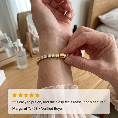 [new bracelet] Classic 4mm D-Color Moissanite Tennis Bracelet – 14K Gold Plated with Double Safety Clasp-Last Day Sale-90% OFF🔥
