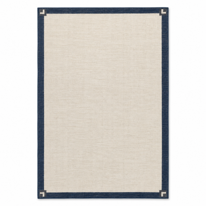 Blomarea Navy Border Area Rug – Cream Geometric Minimalist Floor Décor