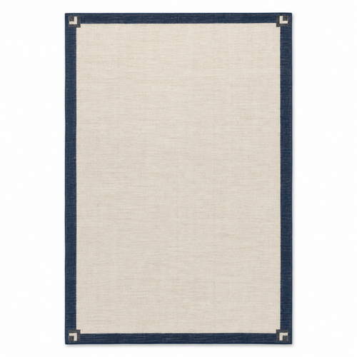 Blomarea Navy Border Area Rug – Cream Geometric Minimalist Floor Décor