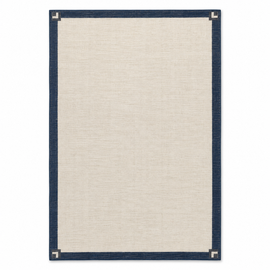 Blomarea Navy Border Area Rug – Cream Geometric Minimalist Floor Décor