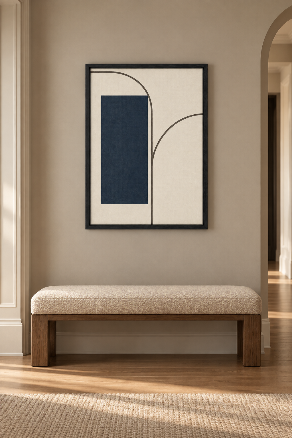 Blomarea Modern Geometric Framed Wall Art – Navy, Cream & Charcoal Abstract Design
