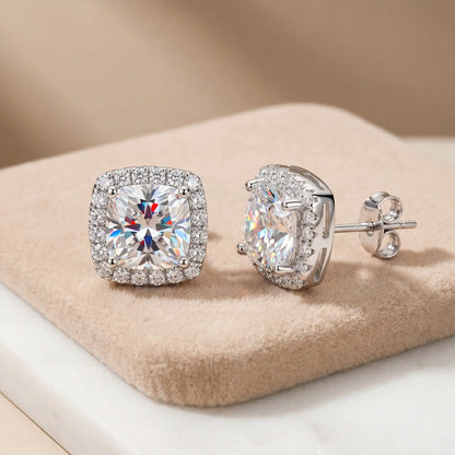 [moissanite studs] VVS1 Moissanite Halo Studs - Zero Droop Comfort & 100% Waterproof Brilliance | Claim 90% OFF Today🔥