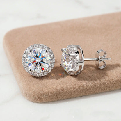 [moissanite studs] VVS1 Moissanite Halo Studs - Zero Droop Comfort & 100% Waterproof Brilliance | Claim 90% OFF Today🔥