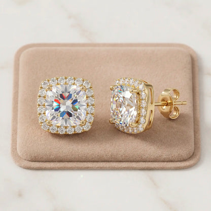 [moissanite studs] VVS1 Moissanite Halo Studs - Zero Droop Comfort & 100% Waterproof Brilliance | Claim 90% OFF Today🔥