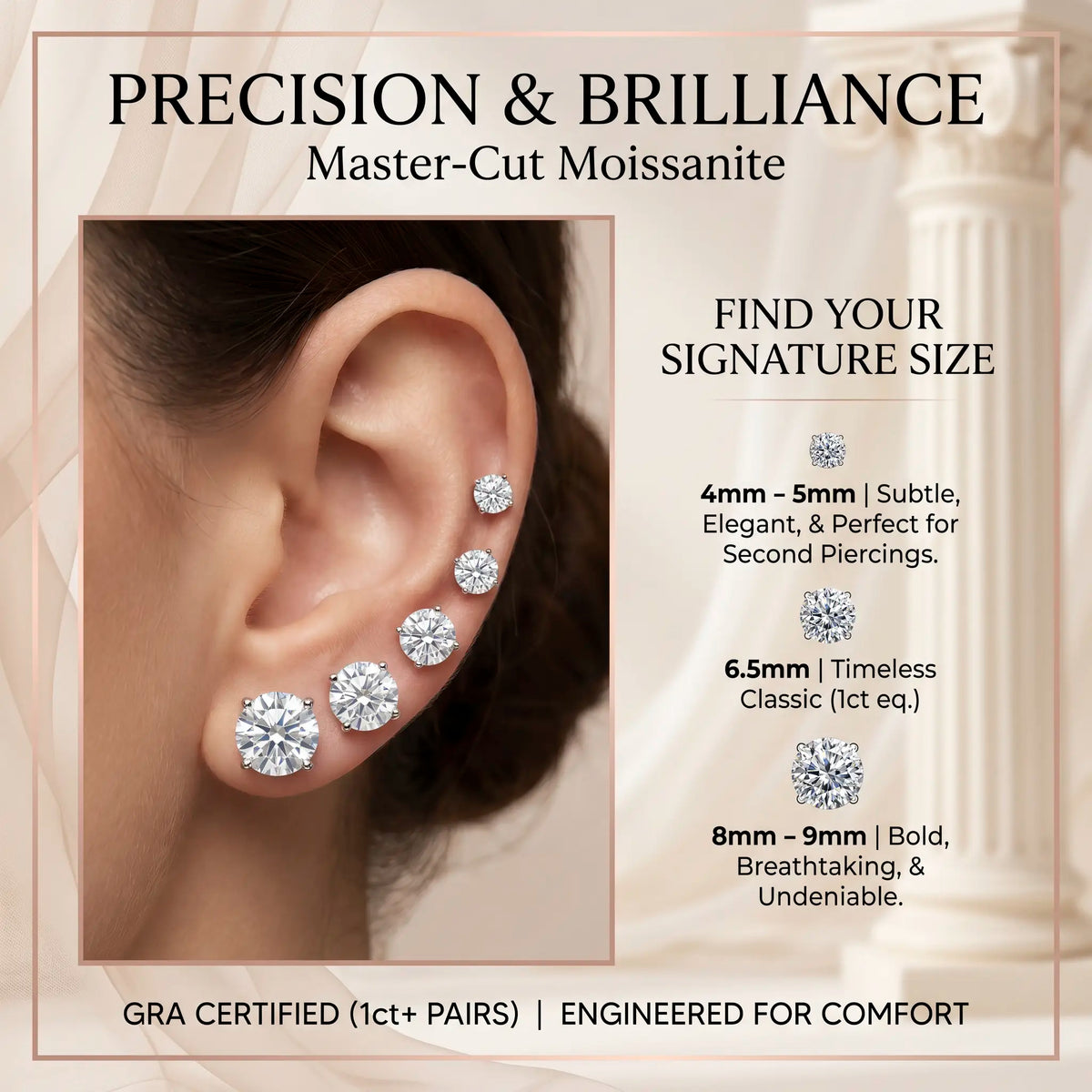 [moissanite studs] VVS1 Moissanite Halo Studs - Zero Droop Comfort & 100% Waterproof Brilliance | Claim 90% OFF Today🔥