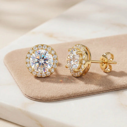 [moissanite studs] VVS1 Moissanite Halo Studs - Zero Droop Comfort & 100% Waterproof Brilliance | Claim 90% OFF Today🔥