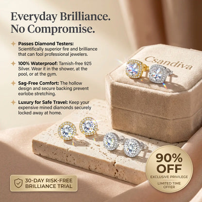 [moissanite studs] VVS1 Moissanite Halo Studs - Zero Droop Comfort & 100% Waterproof Brilliance | Claim 90% OFF Today🔥