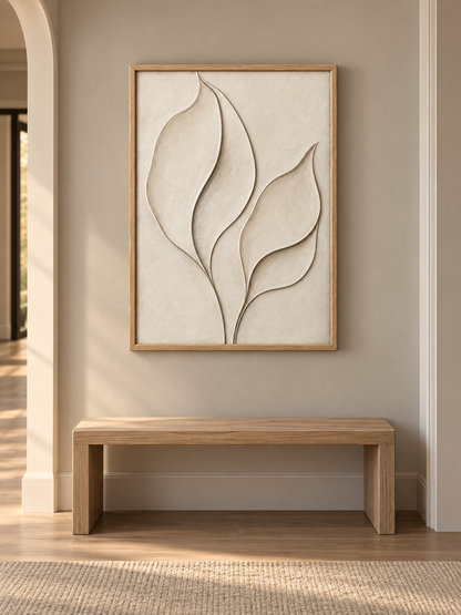 Blomarea Botanical Relief-Style Framed Wall Art – Neutral Leaf Design in Cream & Beige