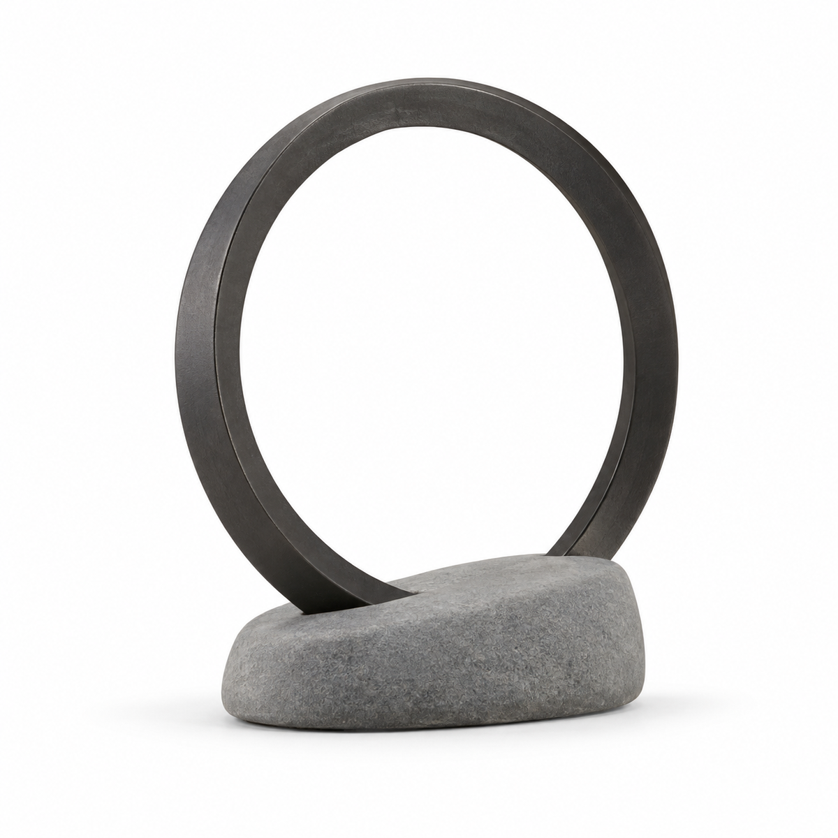 Blomarea Circular Balance Sculpture – Black Ring & Grey Stone-Look Base Decorative Object