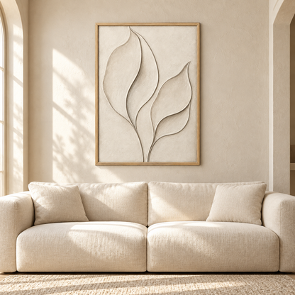 Blomarea Botanical Relief-Style Framed Wall Art – Neutral Leaf Design in Cream & Beige