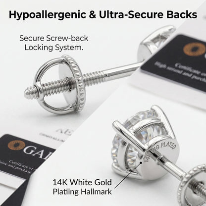 [90% off – today only!] 1-6.00 CTW Classic Round Lab-Created Diamond Stud Earrings - Secure 4-Prong & Hypoallergenic-Last Day Sale🔥90% OFF