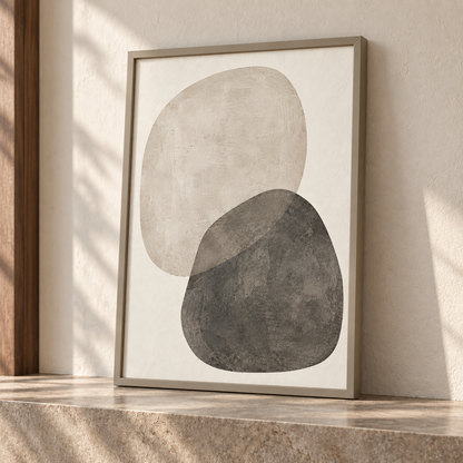 Blomarea Neutral Abstract Framed Wall Art – Organic Shape Design in Beige & Charcoal
