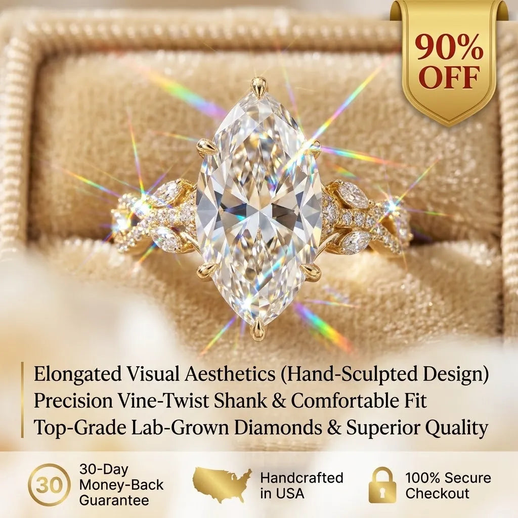 [90%] Marquise Lab-Grown Diamond Ring | Slimming Elegance Twisted Vine Ring in 18K Gold--Last Day Sale-90% OFF🔥