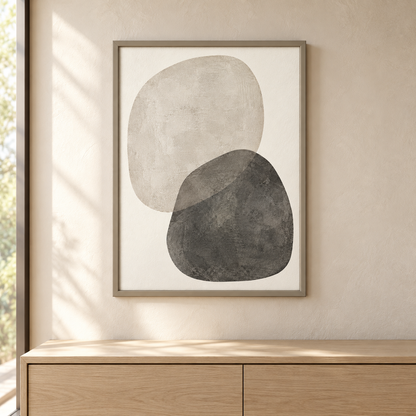 Blomarea Neutral Abstract Framed Wall Art – Organic Shape Design in Beige & Charcoal