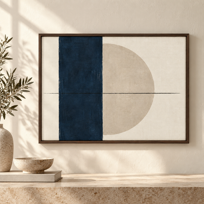 Blomarea Modern Abstract Framed Wall Art – Navy, Beige &amp; Cream Geometric Décor
