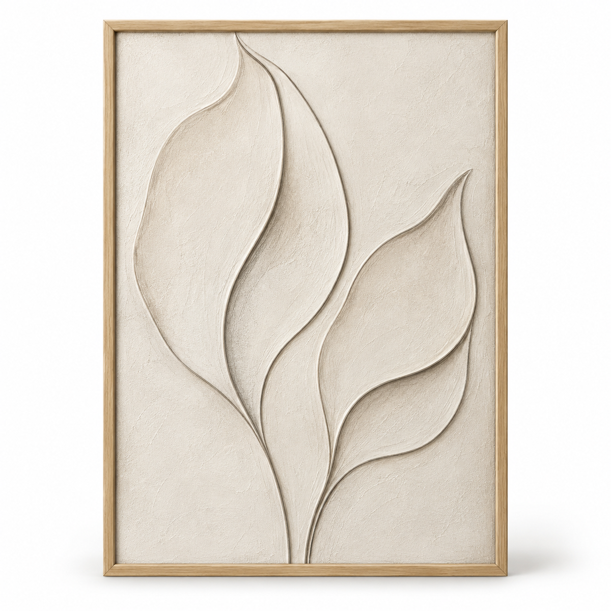 Blomarea Botanical Relief-Style Framed Wall Art – Neutral Leaf Design in Cream & Beige