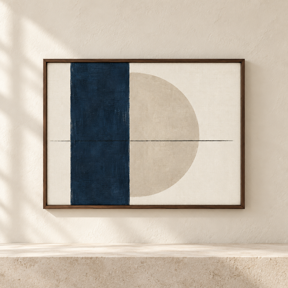 Blomarea Modern Abstract Framed Wall Art – Navy, Beige &amp; Cream Geometric Décor