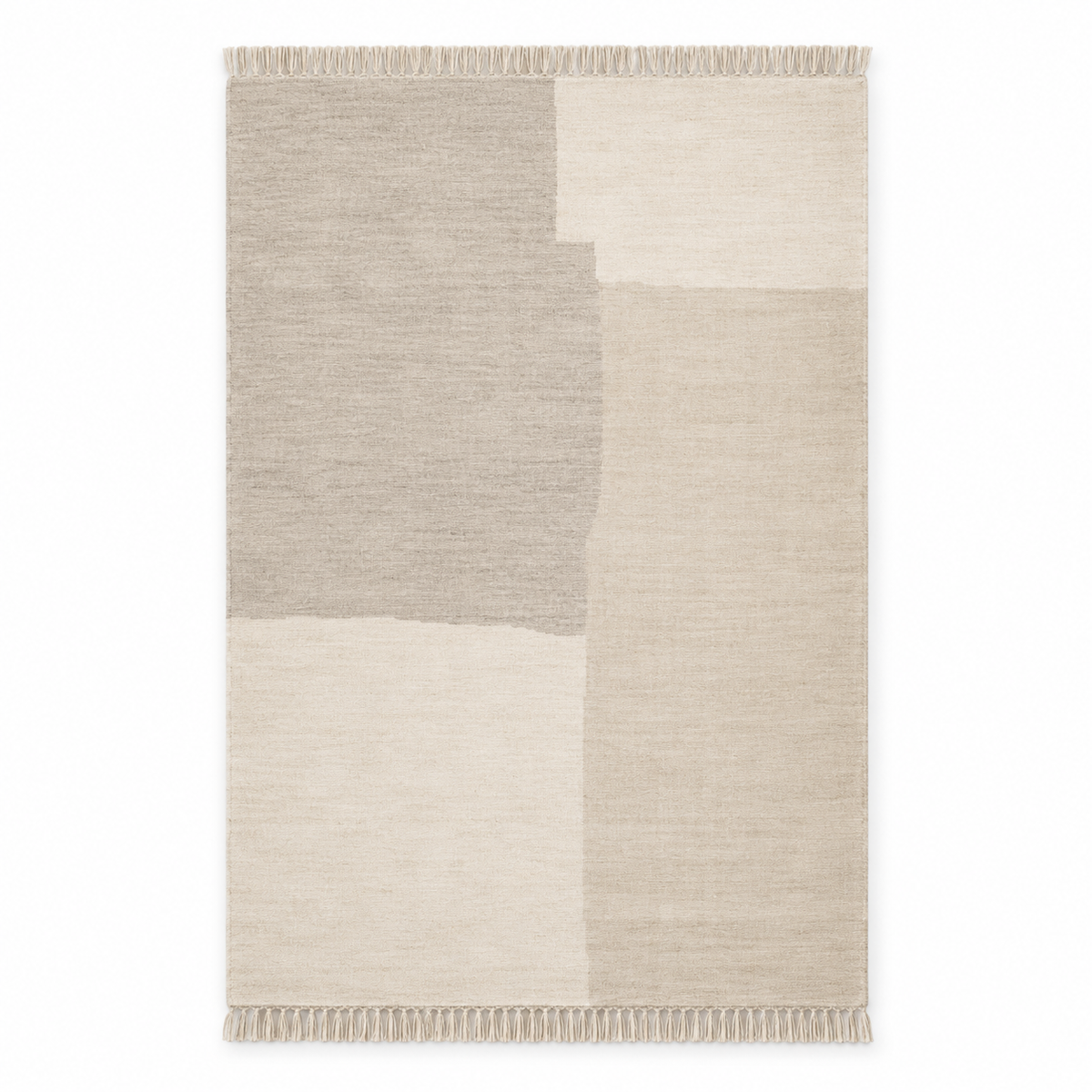 Blomarea Neutral Block Fringe Area Rug – Cream, Beige & Taupe Geometric Floor Décor