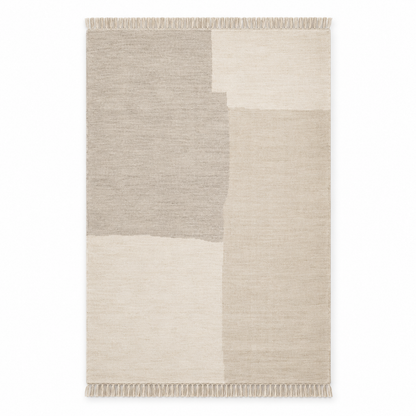 Blomarea Neutral Block Fringe Area Rug – Cream, Beige & Taupe Geometric Floor Décor