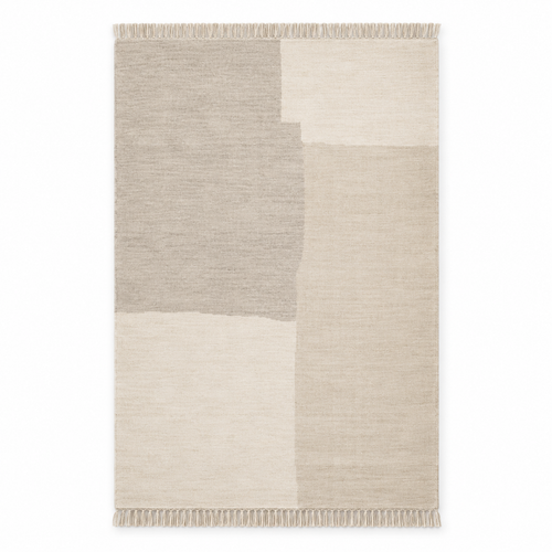 Blomarea Neutral Block Fringe Area Rug – Cream, Beige & Taupe Geometric Floor Décor