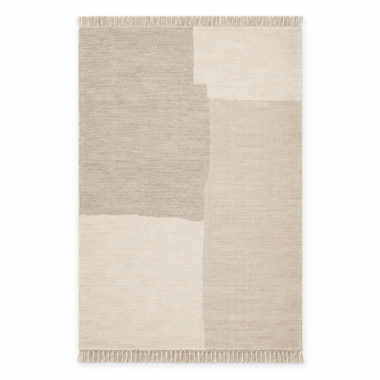Blomarea Neutral Block Fringe Area Rug – Cream, Beige & Taupe Geometric Floor Décor