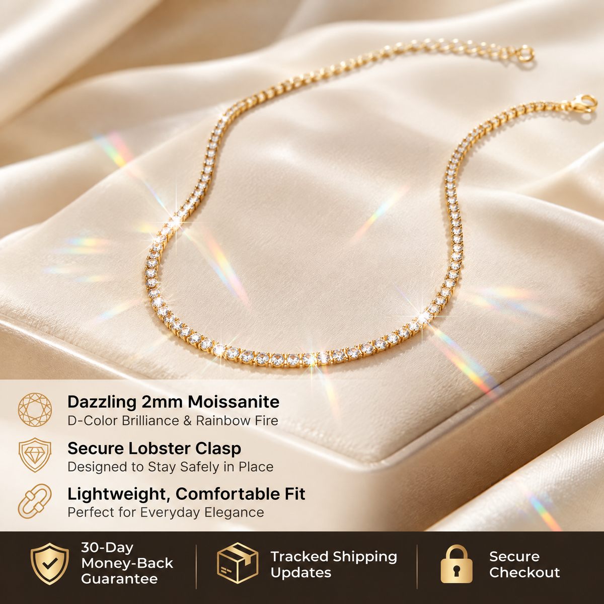 Unflippable Tennis Necklace in Yellow Gold