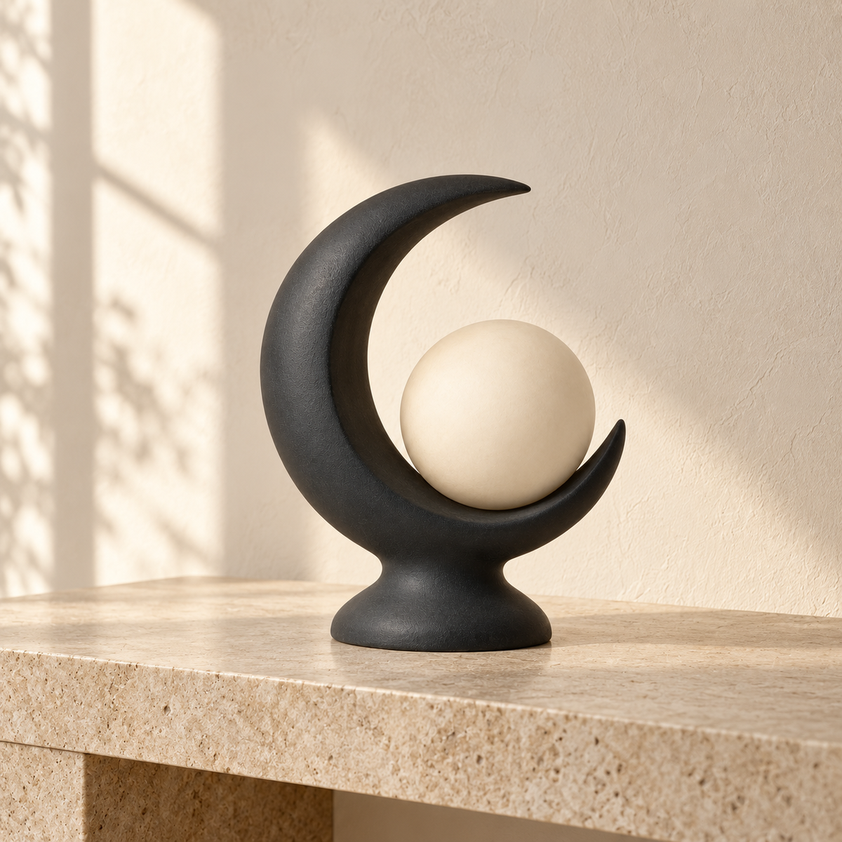 Blomarea Crescent &amp; Orb Sculpture – Black and Cream Abstract Decorative Object