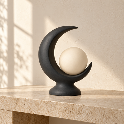 Blomarea Crescent &amp; Orb Sculpture – Black and Cream Abstract Decorative Object