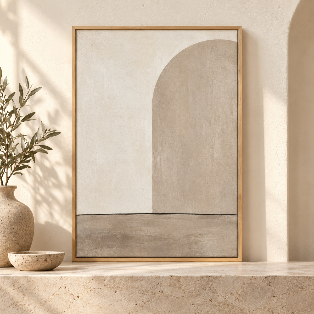 Blomarea Minimalist Neutral Arch Framed Wall Art – Beige & Cream Abstract Décor
