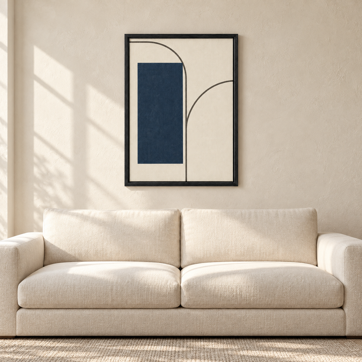 Blomarea Modern Geometric Framed Wall Art – Navy, Cream & Charcoal Abstract Design