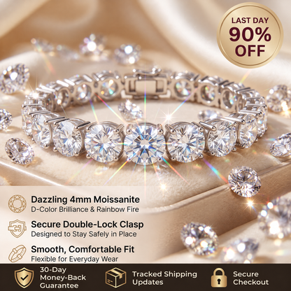 [new bracelet] Classic 4mm D-Color Moissanite Tennis Bracelet – 14K Gold Plated with Double Safety Clasp-Last Day Sale-90% OFF🔥