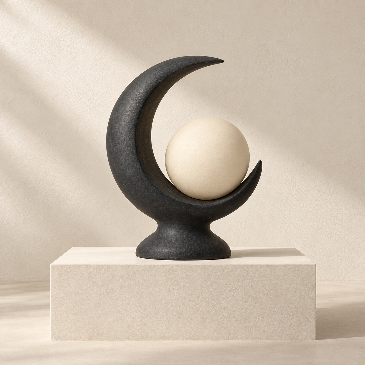 Blomarea Crescent &amp; Orb Sculpture – Black and Cream Abstract Decorative Object