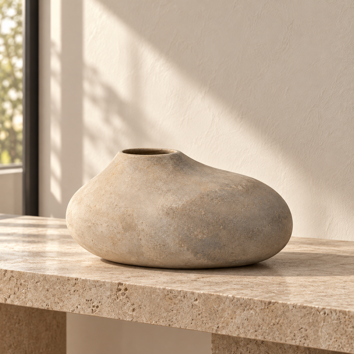Blomarea Organic Pebble Vase – Beige Stone-Look Decorative Vessel