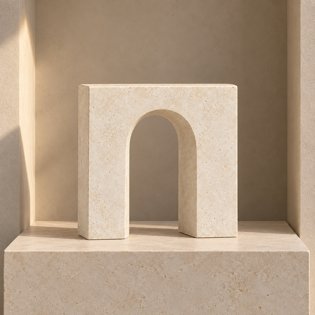 Blomarea Arch Form Sculpture – Cream Stone-Look Decorative Object