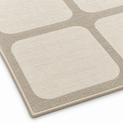 Blomarea Rounded Grid Area Rug – Cream & Beige Geometric Floor Décor
