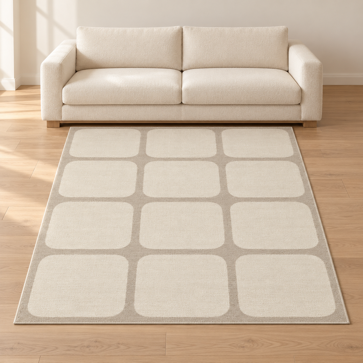 Blomarea Rounded Grid Area Rug – Cream & Beige Geometric Floor Décor