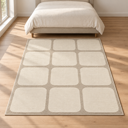 Blomarea Rounded Grid Area Rug – Cream & Beige Geometric Floor Décor