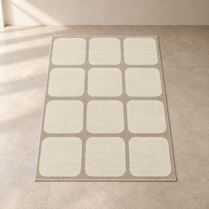 Blomarea Rounded Grid Area Rug – Cream & Beige Geometric Floor Décor