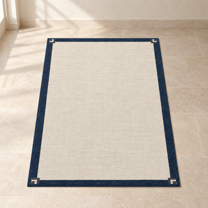 Blomarea Navy Border Area Rug – Cream Geometric Minimalist Floor Décor