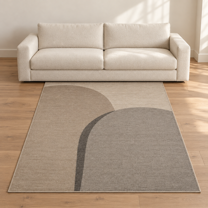 Blomarea Arch Form Area Rug – Beige, Taupe & Charcoal Abstract Floor Décor