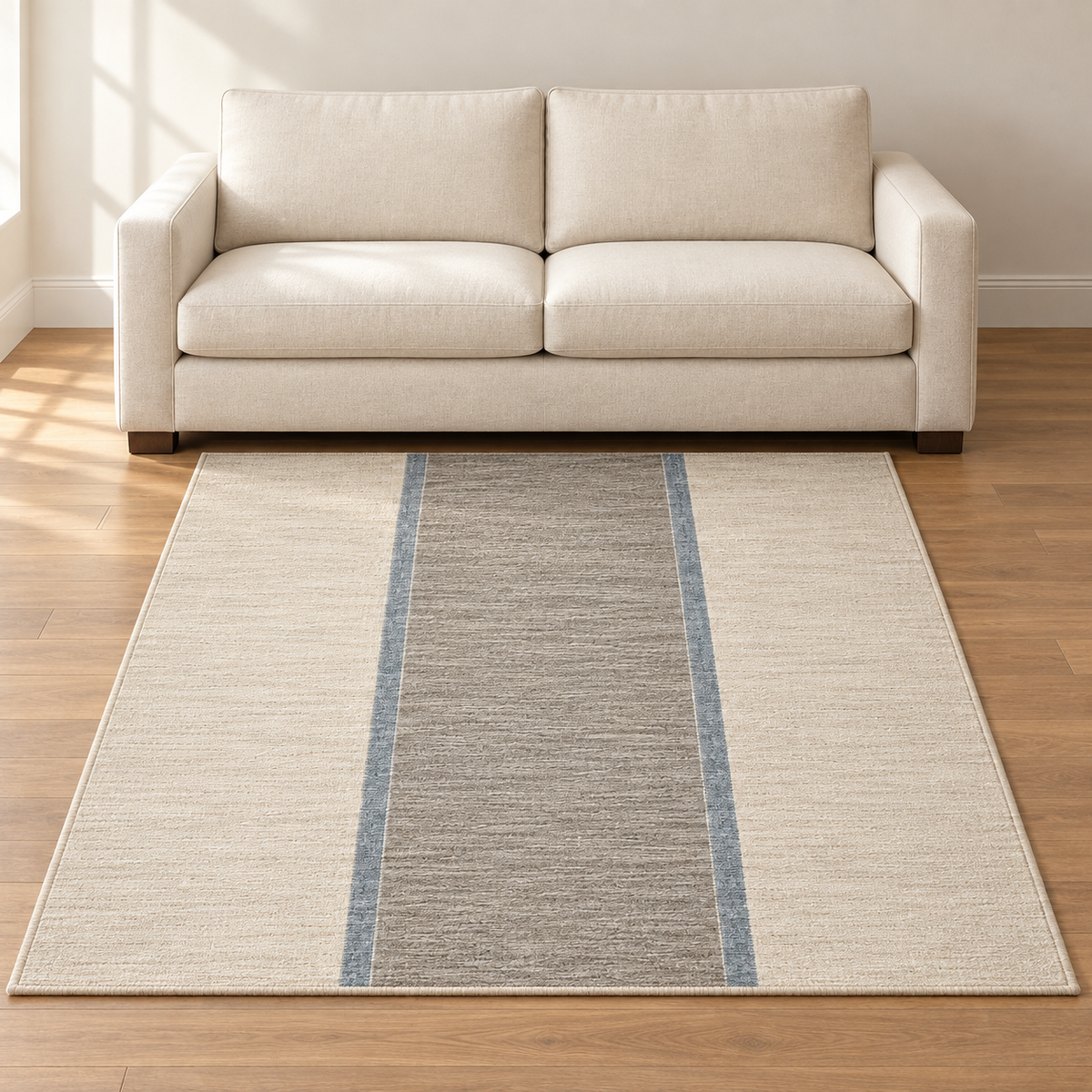 Blomarea Striped Neutral Area Rug – Beige, Grey &amp; Soft Blue Minimalist Floor Décor